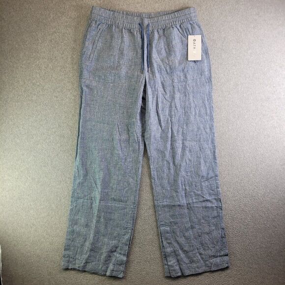 Athleta Pants Womens 16T Blue Retreat Linen Wide Leg Slit High Rise Yoga Studio - Picture 1 of 14